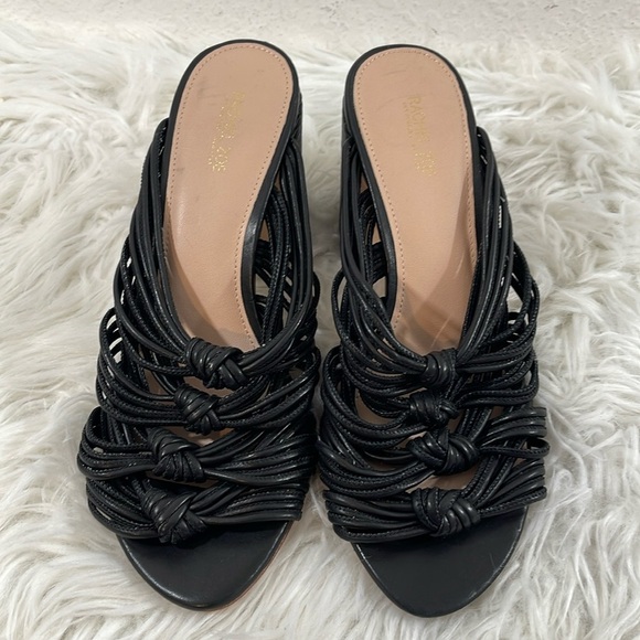 Rachel Zoe Black Odessa Block Heel Leather Strappy Mule Size 9.5 - Picture 2 of 13